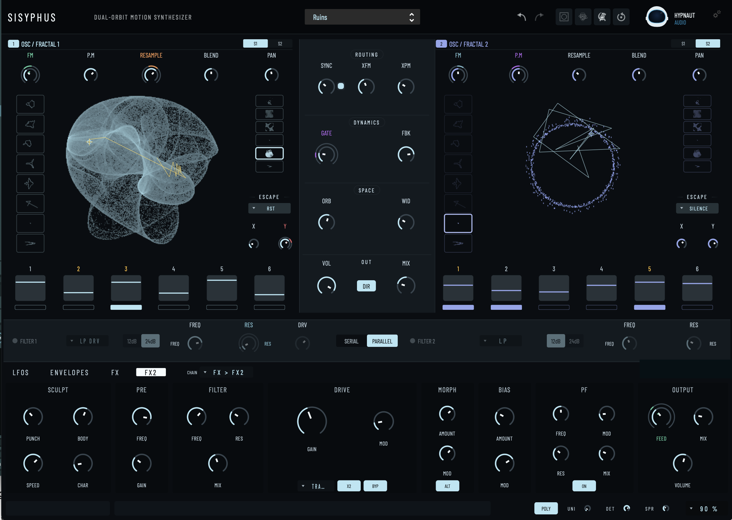 Sisyphus full interface in a dark FX2 view