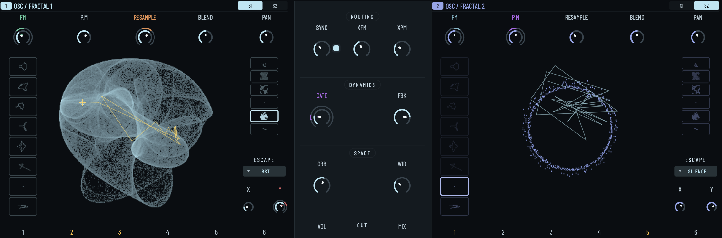 Sisyphus dual fractal oscillator overview with global routing controls