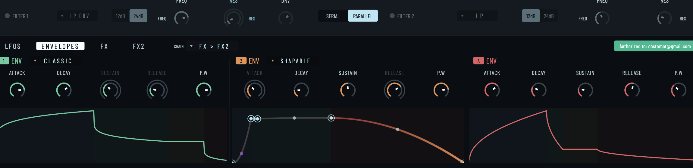 Sisyphus envelopes tab with modulation envelopes and amplitude envelope