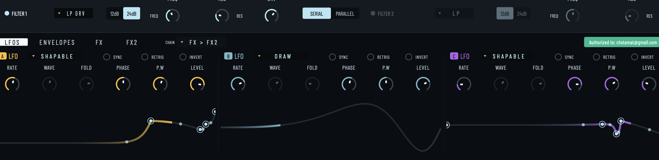 Sisyphus three LFO modulation tab